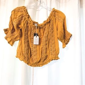 NWT Mustard yellow boho crop top